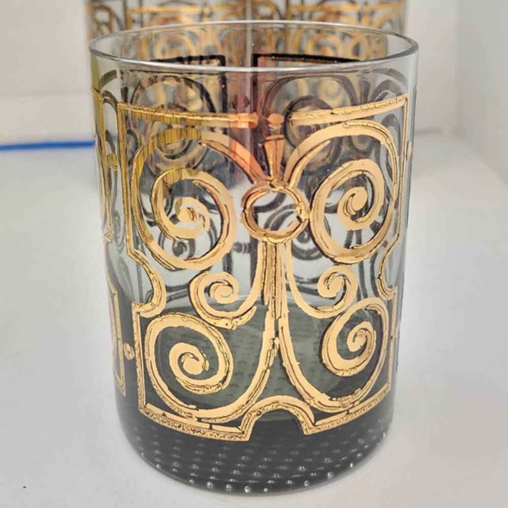 HP Vintage Gold and Black Scroll on Smoke 2 Old Fashioned Glasses Drinkware‎